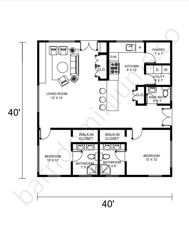 40x40 Barndominium Floor Plans - 6